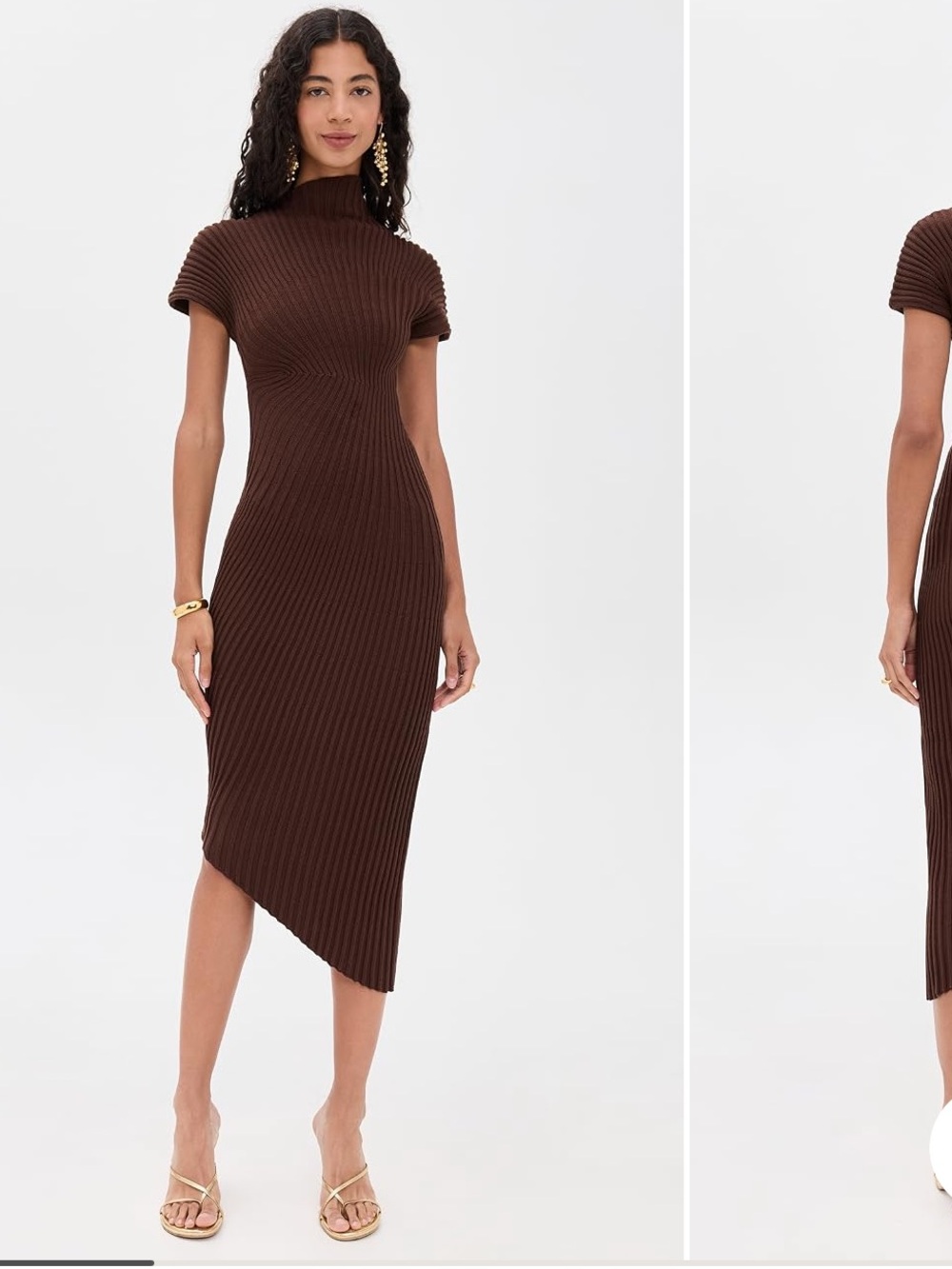 cult gaia Brown Asymmetrical Ribbed Midi Dress